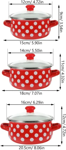 Vista 5 de Juego de mini olla de sopa esmaltada con asas dobles, sartén versátil para fideos de sopa y olla caliente, utensilios de cocina de 3 piezas