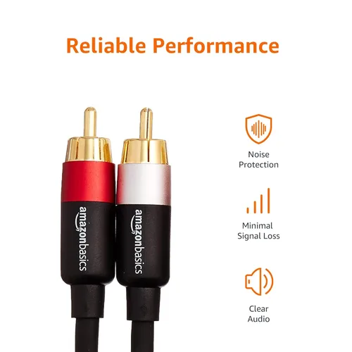 Vista 18 de Amazon Basics Cable de audio RCA de 2 contactos para amplificador, altavoces activos o subwoofer con conectores chapados en oro, 1,2 m, negro