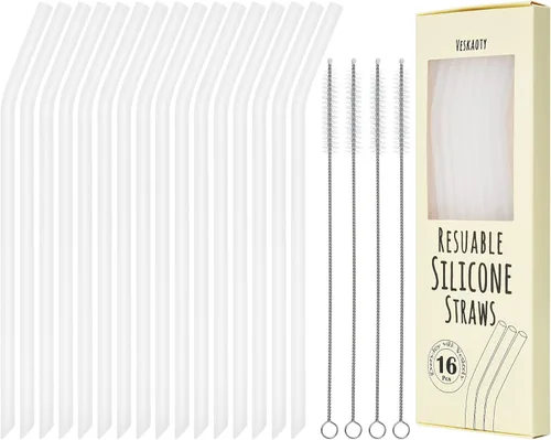 Vista 8 de Pajitas reutilizables de silicona negra, 8 popotes flexibles largos con 2 cepillos de limpieza para vasos Yeti/Rtic/Ozark de 20 y 30 onzas, sin BPA