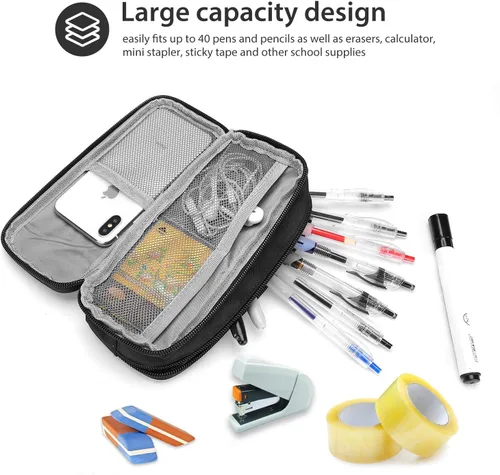 Vista 3 de Procase Estuche para lápices de doble compartimento, estuche compacto con múltiples bolsillos, duradero y repelente a la suciedad, niños o niñas