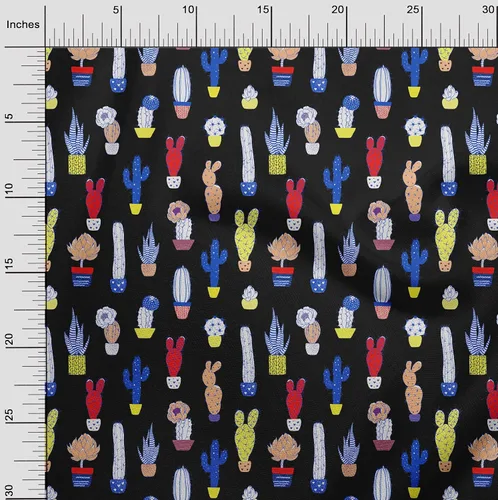 Vista 3 de oneOone Cotton Flex Black Fabric Cactus Quilting Supplies Print Sewing Fabric by The Yard 40 Inch Wide-9C