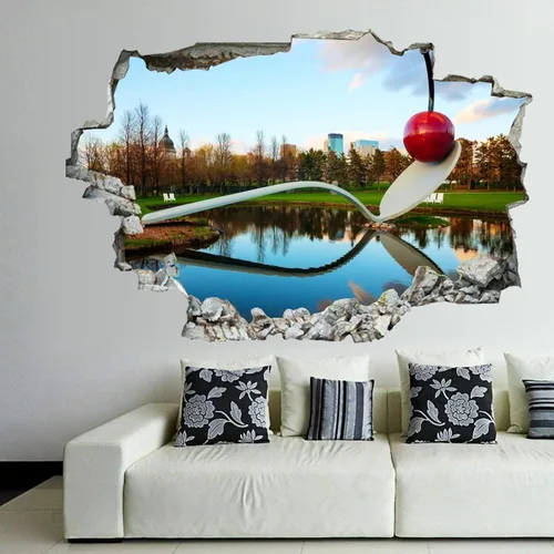 Vista 29 de Calcomanías de pared rotas 3D Memphis Tennessee TN Downtown Drone Skyline de 36 x 24 pulgadas, vinilo de pared extraíble, despegar y pegar