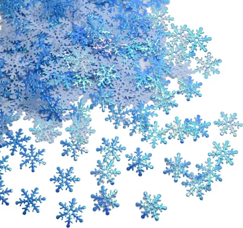Confeti de copos de nieve para fiesta de invierno del país de las maravillas, color azul con acabado iridiscente, 600 unidades