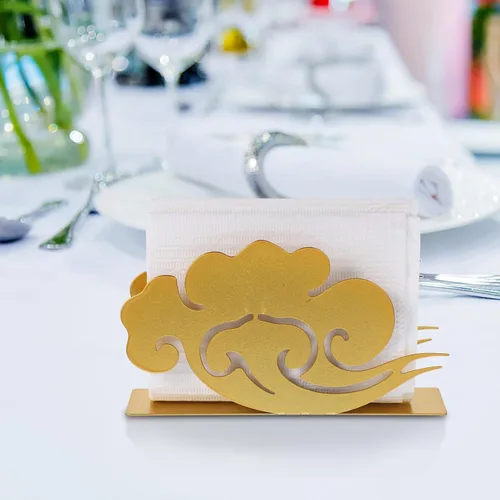 Vista 6 de Gold Metal Napkin Holder Stand for Tabletop, Tissue Holder Tray for Restaurant Dining, Modern Gold Paper Napkin Dispenser for Kitchen Countertop