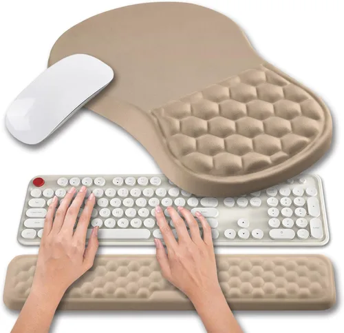 Vista 19 de Hokafenle Juego de alfombrilla de mouse ergonómica 2 en 1 con soporte para muñeca y reposamuñecas para teclado de computadora, con diseño de gel