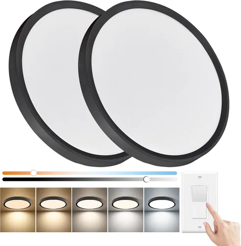 Vista 8 de Paquete de 2 lámparas de techo LED negras de 15.8 pulgadas, 32 W, 3480 LM, 3000 K/4000 K/6000 K CCT seleccionables, luz de panel plano redonda