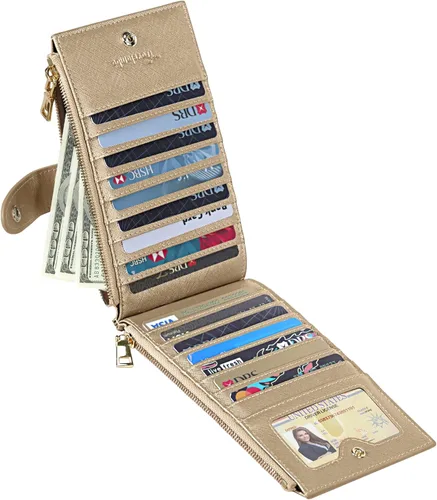 Vista 7 de Travelambo - Billetera con interferencia de radiofrecuencia (RFID) para mujer, tamaño grande, plegable, para varias tarjetas, con cremallera
