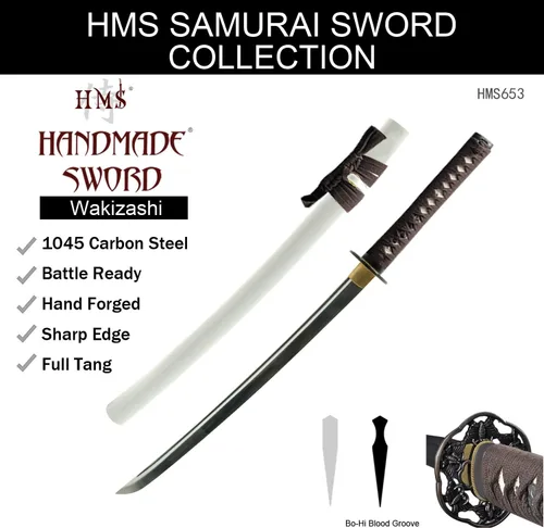 Vista 7 de Handmade Sword - Espada Wakizashi japonesa, práctica, forjada a mano, acero al carbono 1045/1060/1080, templado al calor, espiga completa, afilada