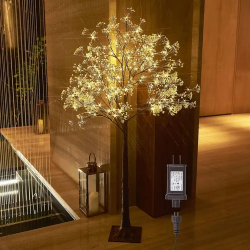 Vista 9 de LITBLOOM Árbol de Gypsophila Iluminado Enchufable de 4 Pies, 90 Luces, Árbol de Planta Artificial con Luces para Decoración Navideña del Hogar