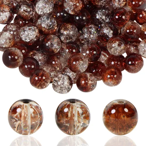 Vista 39 de 100 unidades de cuentas de vidrio craquelado de 10 mm para hacer joyería - Cuentas de cristal espaciadoras redondas a granel, suministros