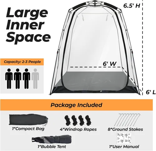 Vista 6 de All Weather Proof Pod Pop Up Bubble Tent for 3-8 People, Large Oversize Dome House, Cold Protection Camping Tent, Winter Instant Igloo for Outdoor