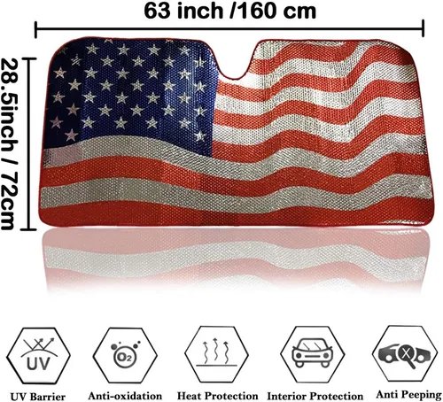 Vista 5 de Big Ant Parasol para automóvil, parasol para parabrisas de bandera estadounidense, mantiene el vehículo fresco, el mejor protector de visera