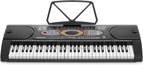 Vista 2 de Hamzer Teclado electrónico de 61 teclas Piano de música digital portátil con soporte X, micrófono y juego de calcomanías