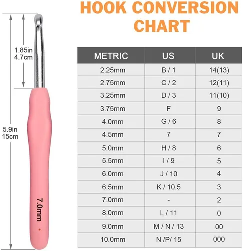 Vista 2 de BCMRUN Juego de ganchos de ganchillo, 14 piezas de 0.089 in (B)-0.394 in (N) asas ergonómicas de agarre suave, kit de agujas de tejer suaves