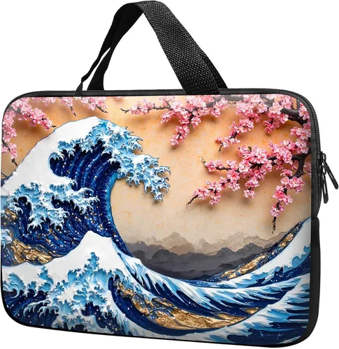 Vista 20 de Funda para laptop con asa de 10 pulgadas, impermeable, diseño de onda, compatible con MacBook Air, Pro, HP, Dell, Lenovo, ASUS