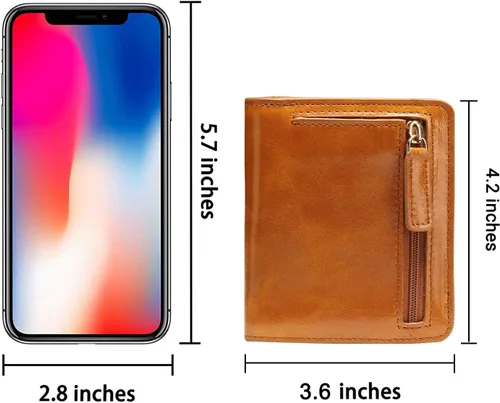 Vista 5 de Itslife - Cartera de piel con cierre de cremallera para mujer, tamaño pequeño, con ventana para identificación, marrón (Waxed Brown)), 1301