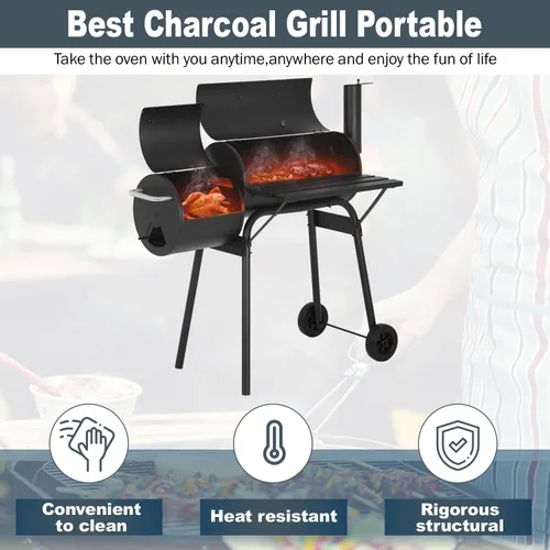 Vista 3 de FDW Parrilla de carbón de 43 pulgadas, parrilla de barbacoa para múltiples personas con diseño de malla de doble parrilla, parrilla ahumadora