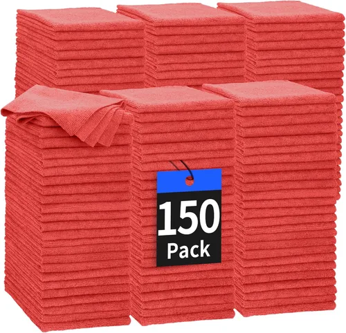 Vista 22 de Toallas de microfibra para automóviles, paquete de 24 paños de limpieza de microfibra, toallas de limpieza de 11.5 x 11.5 pulgadas, absorbentes a