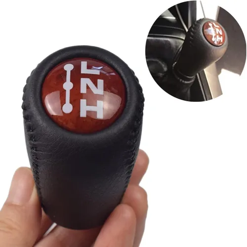 Vista 6 de Hacreyatu Pomo automático de cuero con palanca de cambios de madera para Toyota Prado 120 2003 2004 2005 2006 2007 2008 2009 (4 velocidades)