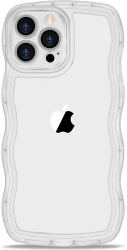 Vista 34 de Anuck Funda para iPhone 13 Pro con borde ondulado, diseño trasero transparente, agarre antideslizante, forma de marco rizado ondulado, a prueba