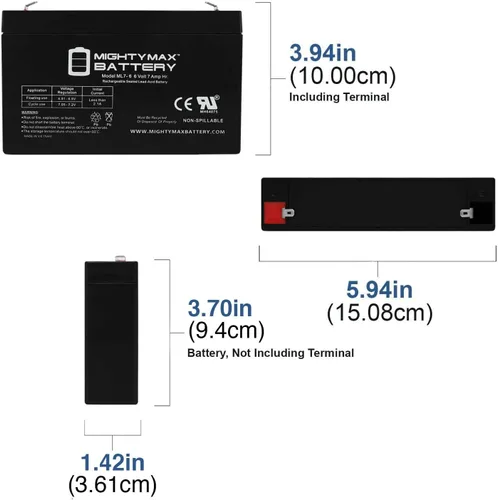 Vista 2 de Mighty Max Battery ML7-6 - 6 voltios 7 AH, terminal F1, batería recargable SLA AGM, producto Mighy Max