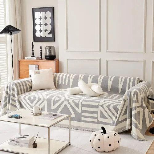 Vista 32 de VClife Funda para Sofá Lavable de Felpa Funda de Sofá Slipcover con Borlas 71''x150''- Funda de Sofá Moderna Minimalista de Jacquard a Rayas Blanco