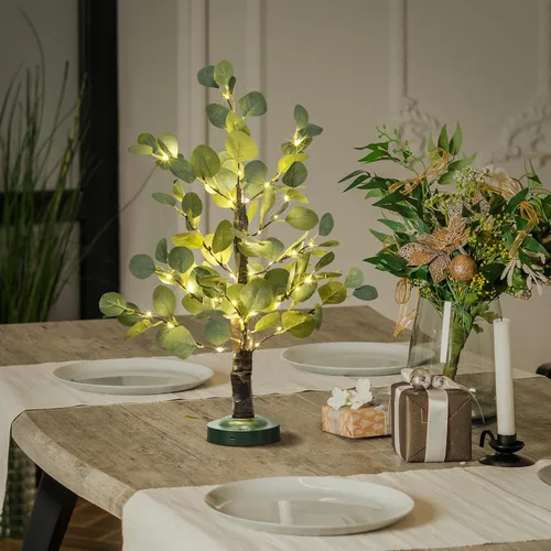 Vista 2 de Lightshare Árbol de eucalipto iluminado de 24 pulgadas con luz LED blanca cálida con luces para bodas, vacaciones, hogar, fiesta, decoración