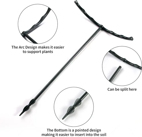 Vista 4 de 12 Pack Plant Support Stakes with 24 Pcs Clips, Half Round Ring Plastic Cage Holder Flower Pot Climbing Trellis for Small Vegetable,Indoor Plants