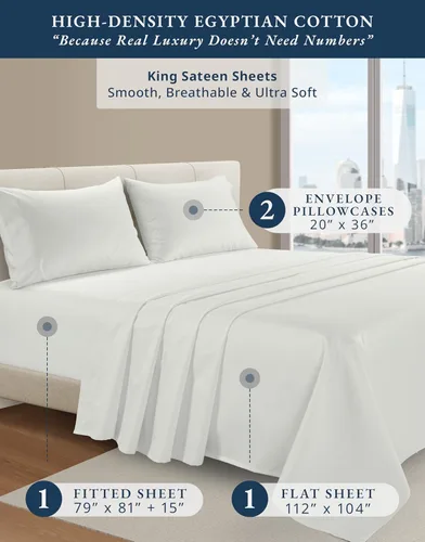 Vista 379 de LANE LINEN - Sábanas individual 100% algodón egipcio suave, cómodo y grueso de calidad de hotel, costuras reforzadas totalmente elásticas, sin