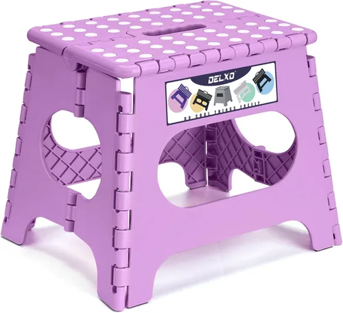 Vista 43 de Delxo Taburete plegable de 17.5 pulgadas, taburete plegable para adultos con bloqueo de seguridad, taburete plegable portátil de plástico, taburetes