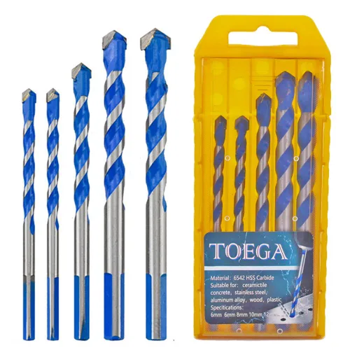 Vista 10 de Juego de brocas triangulares de 7 piezas, multifuncionales para hormigón, azulejos, vidrio, cerámica, ladrillo, madera y plástico