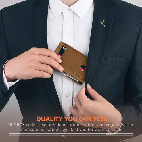 Vista 174 de RUNBOX - Carteras delgadas para hombre, cartera de piel con pinza para el dinero, cartera de bolsillo frontal con bloqueo RFID, tarjetero
