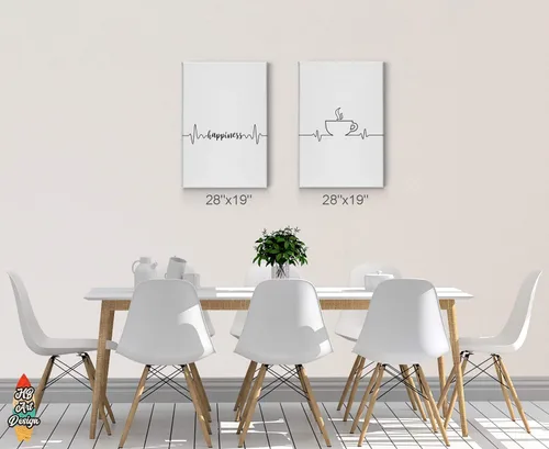 Vista 3 de HB Art Design Coffee Happiness Line Art 2 Panel Canvas Print Set Wall Art Coffee Bar Decor Coffee Signs Kitchen Wall Decor Dining Room Restaurant