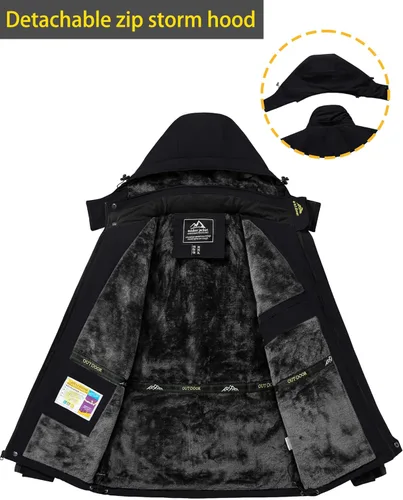 Vista 4 de TACVASEN Chaquetas de esquí para hombre, impermeables, resistentes al viento, senderismo, snowboard, forro polar con capucha