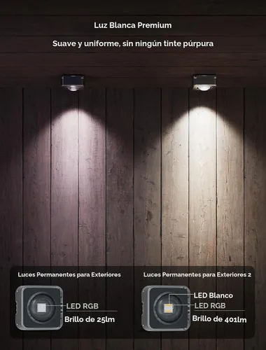 Vista 7 de Govee 2 luces permanentes para exteriores, luces RGBIC de 50 pies para exteriores con 36 luces LED, IP67 impermeable, 100 modos de escena con 40 lm