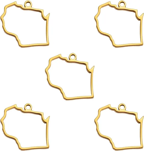 Vista 13 de kkjoy 5 piezas de dijes de mapas de continentes huecos de EE. UU. con colgante para hacer joyas y manualidades, accesorios de mini dijes de acero