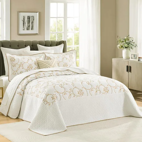 Vista 12 de Bedduvit Juego de colcha extragrande de 120 x 128 pulgadas, 100% algodón natural, colcha blanca tamaño King, colcha suave y ligera, 3 piezas