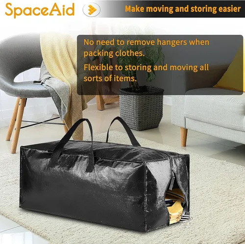Vista 6 de SpaceAid Bolsas de mudanza resistentes, bolsas de almacenamiento extra grandes con correas de mochila, asas fuertes y cremalleras, alternativa a