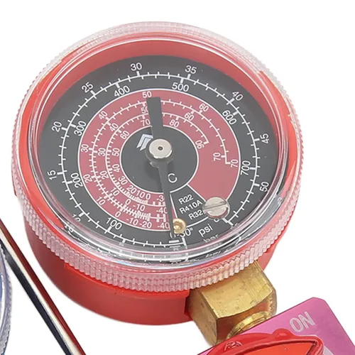 Vista 4 de Manómetro de colector, mini medidor de presión refrigerante de fluoruro para refrigerante R22, R32, R410A, perilla de metal G1/4, herramienta