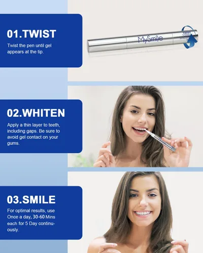 Vista 6 de MySmile Kit de blanqueamiento dental para dientes sensibles con luz LED, 3 piezas de gel blanqueador de dientes, 2 bolígrafos blanqueadores