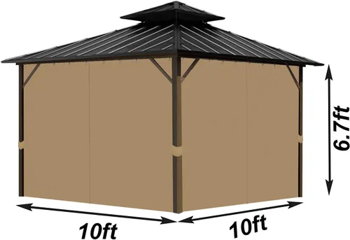 Vista 2 de Cortina de Privacidad de Repuesto Universal para Gazebo, Cortina para Gazebo de 10'X10' Impermeable para Exteriores, 4 Paneles de Cortinas Laterales
