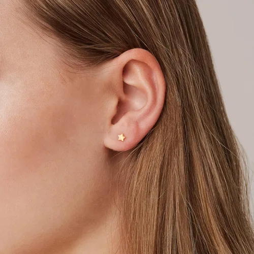 Vista 2 de PAVOI Aretes de barra de plata de ley chapada en oro de 14 quilates, lunares, corazón, triángulo, estrella, gato, aretes delicados para mujer