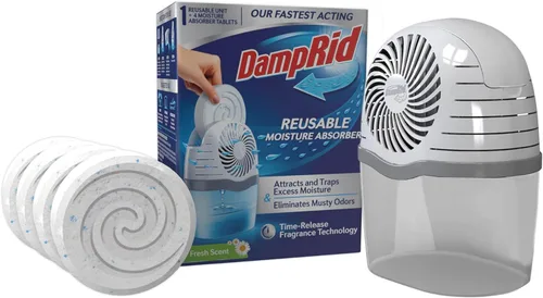 Vista 8 de DampRid Absorbedor de humedad reutilizable con 4 tabletas de gota, sin fragancia, 15.8 onzas, atrae y atrapa el exceso de humedad y elimina