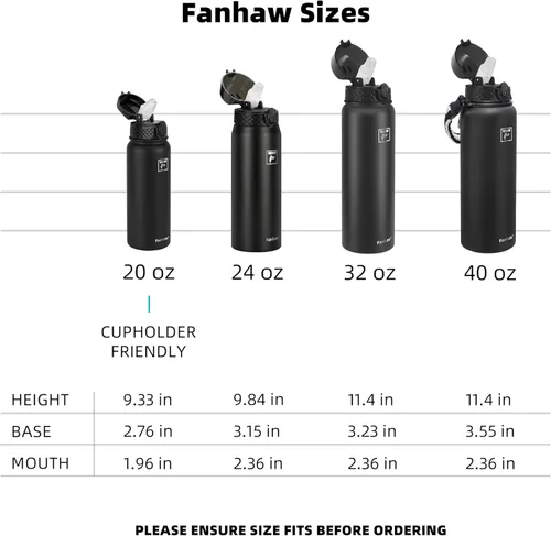 Vista 6 de Fanhaw Botella de agua aislada de acero inoxidable de 40 onzas con tapa con popote, botella deportiva extragrande a prueba de fugas para hombres