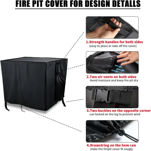 Vista 2 de Cubierta rectangular para fogata de 44 pulgadas, cubierta de mesa para fogata de gas propano, cubierta de mesa impermeable para exteriores, 44 x 28