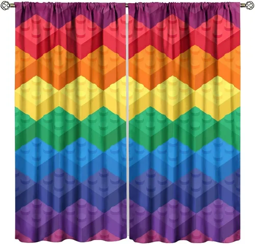 Vista 260 de Cortinas opacas abstractas de arco iris, pintura de color arcoíris con gotas, diseño gráfico creativo con bolsillo para barra, para sala de estar