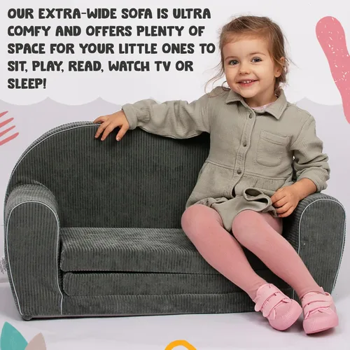 Vista 5 de Delsit Sofá infantil para niños pequeños – Sofá convertible de espuma 2 en 1 a tumbona, cómoda silla abatible para niños, fabricada en Europa