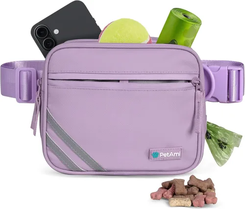 Vista 10 de PetAmi Bolsa de golosinas para perros para caminar, entrenar y trotar, bolsa de paseo para perros manos libres con correa cruzada ajustable