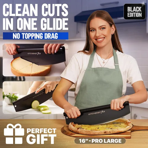 Vista 2 de Kitchenstar Cortador de pizza de 14" Cuchillo de acero inoxidable afilado para rebanar - Estilo balancín con cubierta de hoja Picar y rebanar