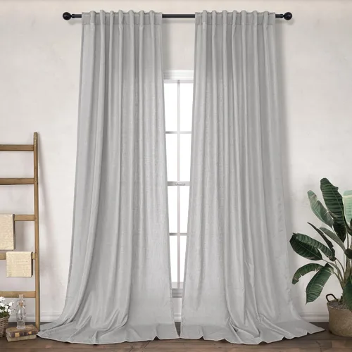 Vista 38 de Cortinas de lino crema de 102 pulgadas de largo para sala de estar, dormitorio, 2 paneles con bolsillo con pestaña trasera, filtro de luz, cortina